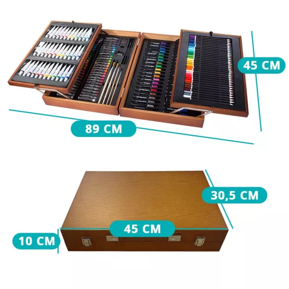 174-piece painting and drawing set in a practical wooden gift box
