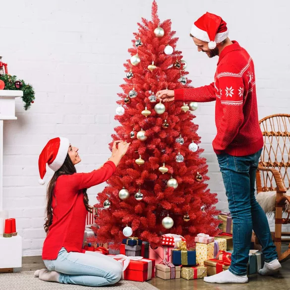 Red Artificial Christmas Tree, 180cm 708 branches