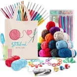 Crochet Set with Colorful Yarns and Accessories in a Gift Tote Bag