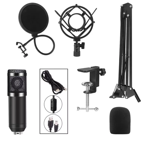 Desk-mounted studio microphone with USB connection