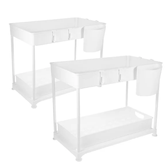 Under-sink 2-tier organizer rack 2pcs, white