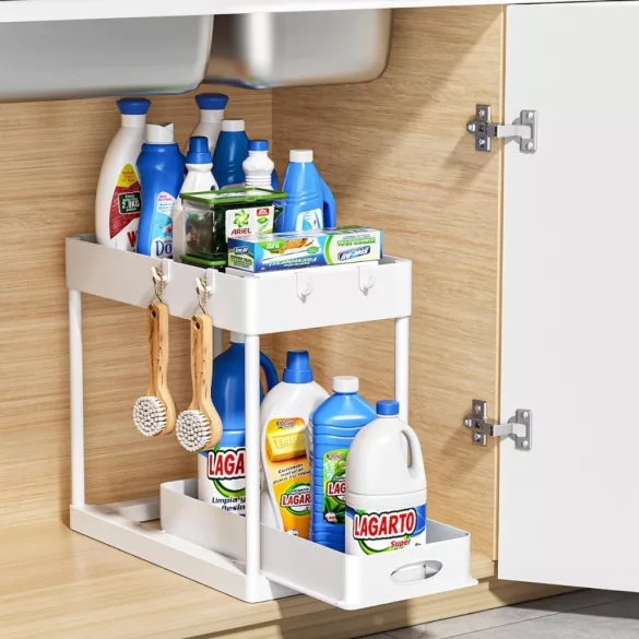 Under-sink 2-tier organizer rack 2pcs, white