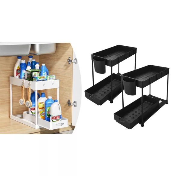 Under-sink 2-tier organizer rack 2pcs, white