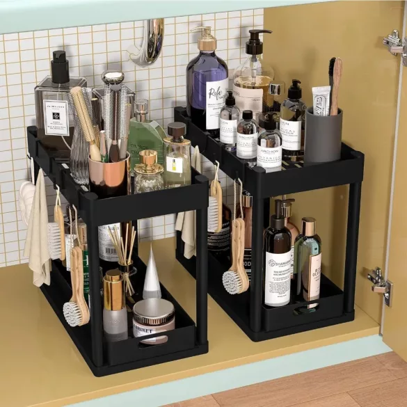 Under-sink 2-tier organizer rack 2pcs, black