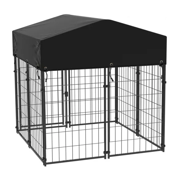 Outdoor Metal Dog Kennel with UV-Resistant Cover