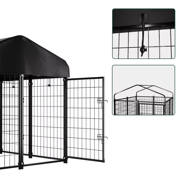 Outdoor Metal Dog Kennel with UV-Resistant Cover