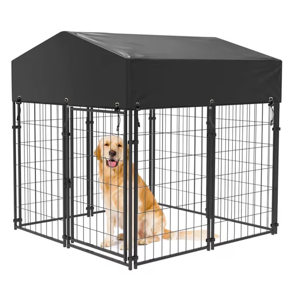 Outdoor Metal Dog Kennel with UV-Resistant Cover