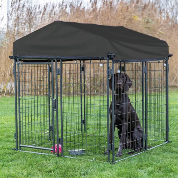 Outdoor Metal Dog Kennel with UV-Resistant Cover