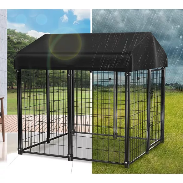 Outdoor Metal Dog Kennel with UV-Resistant Cover