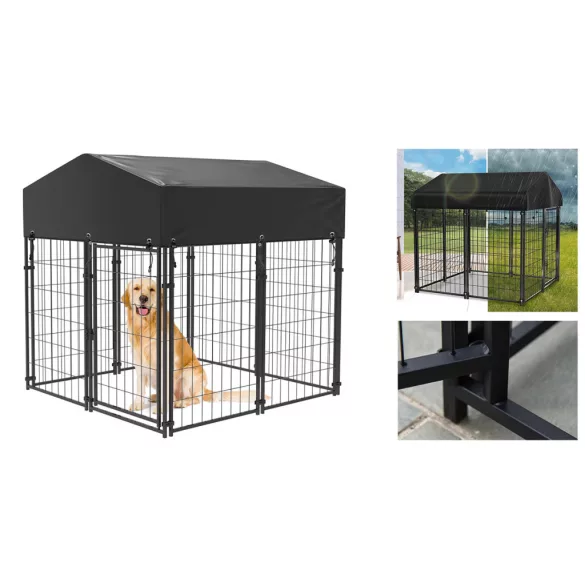Outdoor Metal Dog Kennel with UV-Resistant Cover