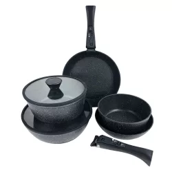 9-piece non-stick cookware set with detachable handles