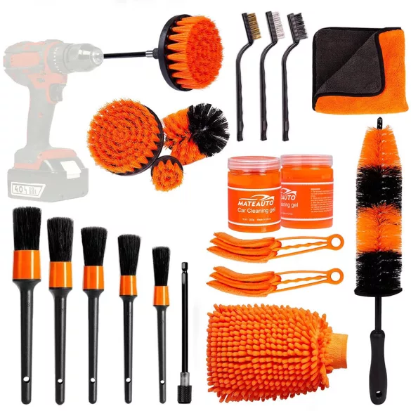 20-piece car cleaning and care kit for exterior and interior surfaces