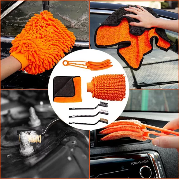 20-piece car cleaning and care kit for exterior and interior surfaces