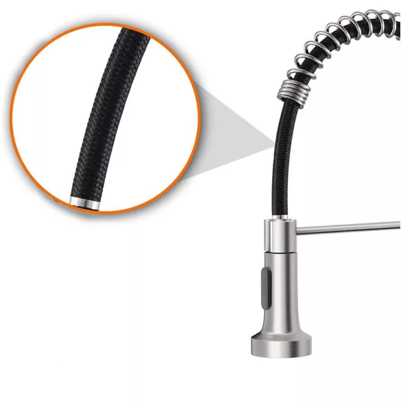 Pull-down kitchen faucet with flexible hose and detachable spray head