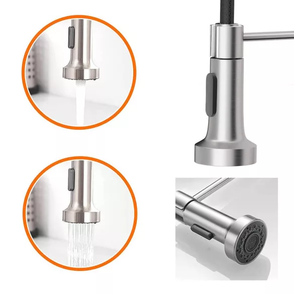 Pull-down kitchen faucet with flexible hose and detachable spray head