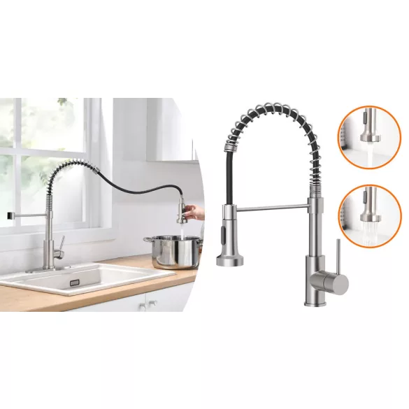 Pull-down kitchen faucet with flexible hose and detachable spray head