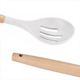 14-piece kitchen utensil set with heat-resistant silicone heads and holder, white