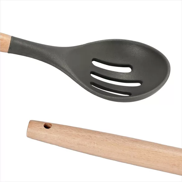 14-piece kitchen utensil set with heat-resistant silicone heads and holder, dark gray