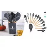 14-piece kitchen utensil set with heat-resistant silicone heads and holder, turquoise