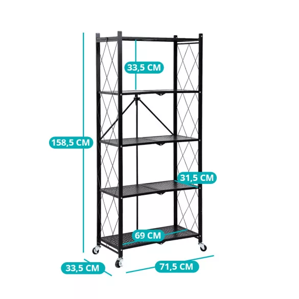 Foldable Rolling Kitchen Storage Rack, Metal
