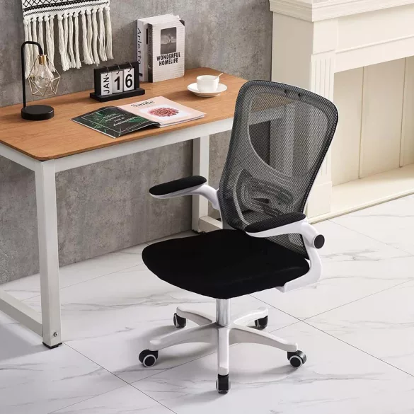 Ergonomic Office Chair with Flip-Up Armrests in White