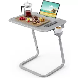 Adjustable Height Breakfast Table with Tablet Holder, Grey