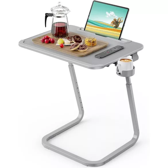 Adjustable Height Breakfast Table with Tablet Holder, Grey