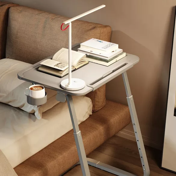 Adjustable Height Breakfast Table with Tablet Holder, Grey