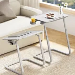 Adjustable Height Breakfast Table with Tablet Holder, Grey