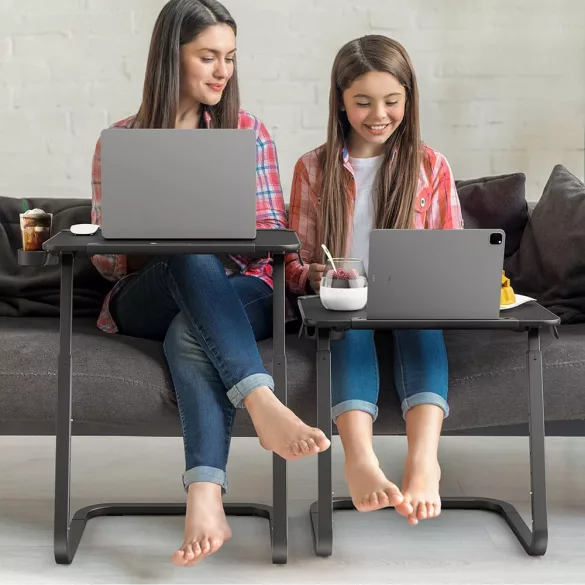 Adjustable Height Breakfast Table with Tablet Holder, Black