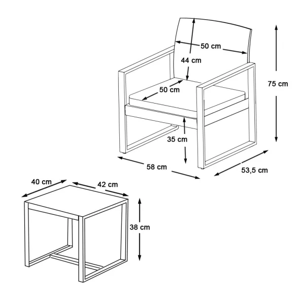 2-person outdoor furniture set with coffee table