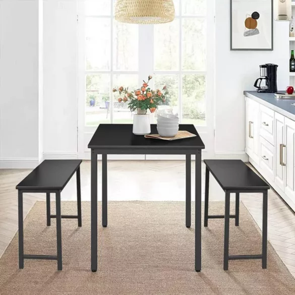 3-piece metal frame dining set with 2 benches