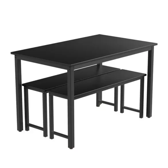 3-piece metal frame dining set with 2 benches