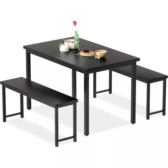 3-piece metal frame dining set with 2 benches