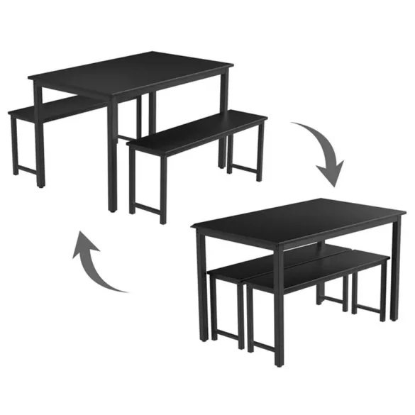 3-piece metal frame dining set with 2 benches