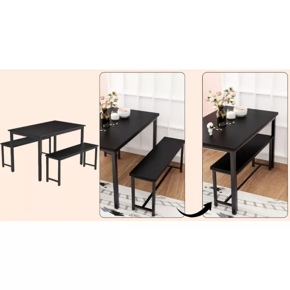 3-piece metal frame dining set with 2 benches
