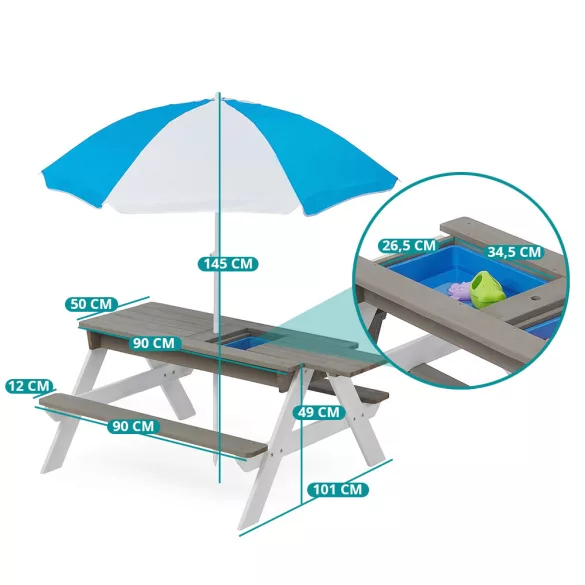 3-in-1 Kids Picnic Table with Umbrella