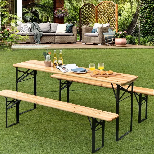 Wooden Beer Bench Set, 3 Pieces