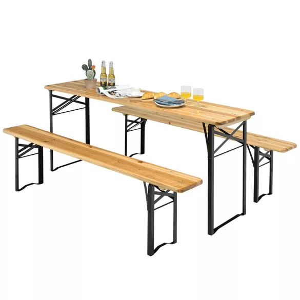 Wooden Beer Bench Set, 3 Pieces