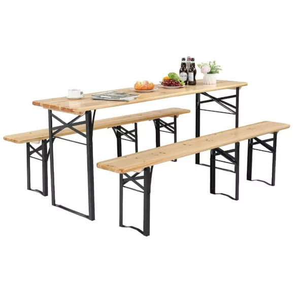 Wooden Beer Bench Set, 3 Pieces