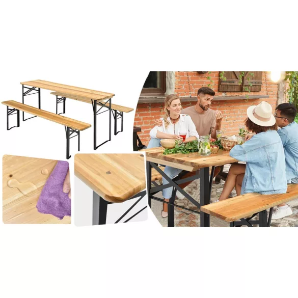 Wooden Beer Bench Set, 3 Pieces