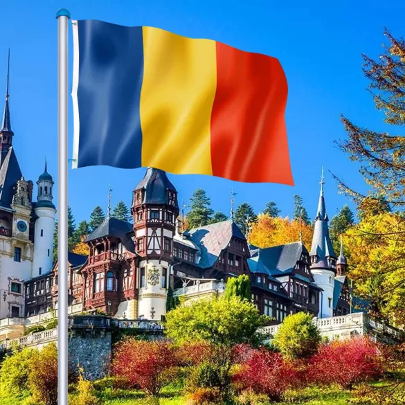 Double-sided flagpole with 90x150cm Romanian flag