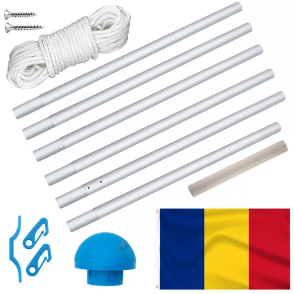 Double-sided flagpole with 90x150cm Romanian flag