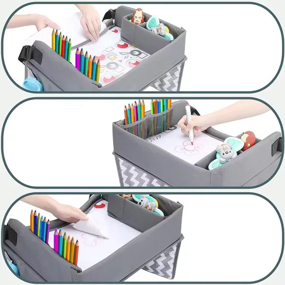 Portable Kids Table for Car, with Pockets, Grey