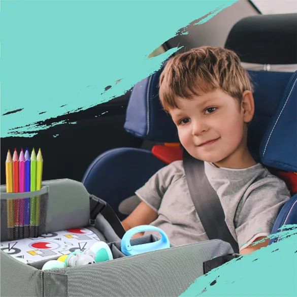 Portable Kids Table for Car, with Pockets, Grey