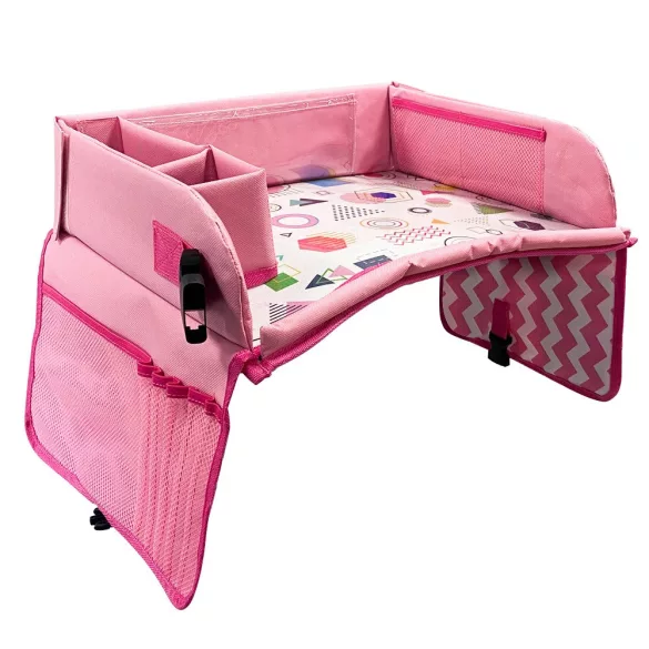 Portable Kids' Car Table with Pockets, Pink