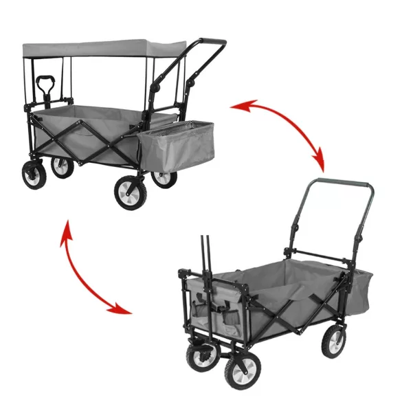 Folding Cart with Canopy, Pullable and Pushable, Gray