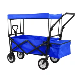 Folding cart with a canopy, pullable and pushable, dark blue