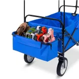 Folding cart with a canopy, pullable and pushable, dark blue