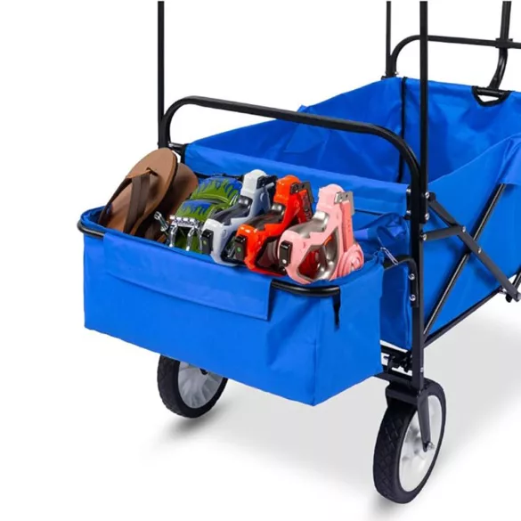 Folding cart with a canopy, pullable and pushable, dark blue
